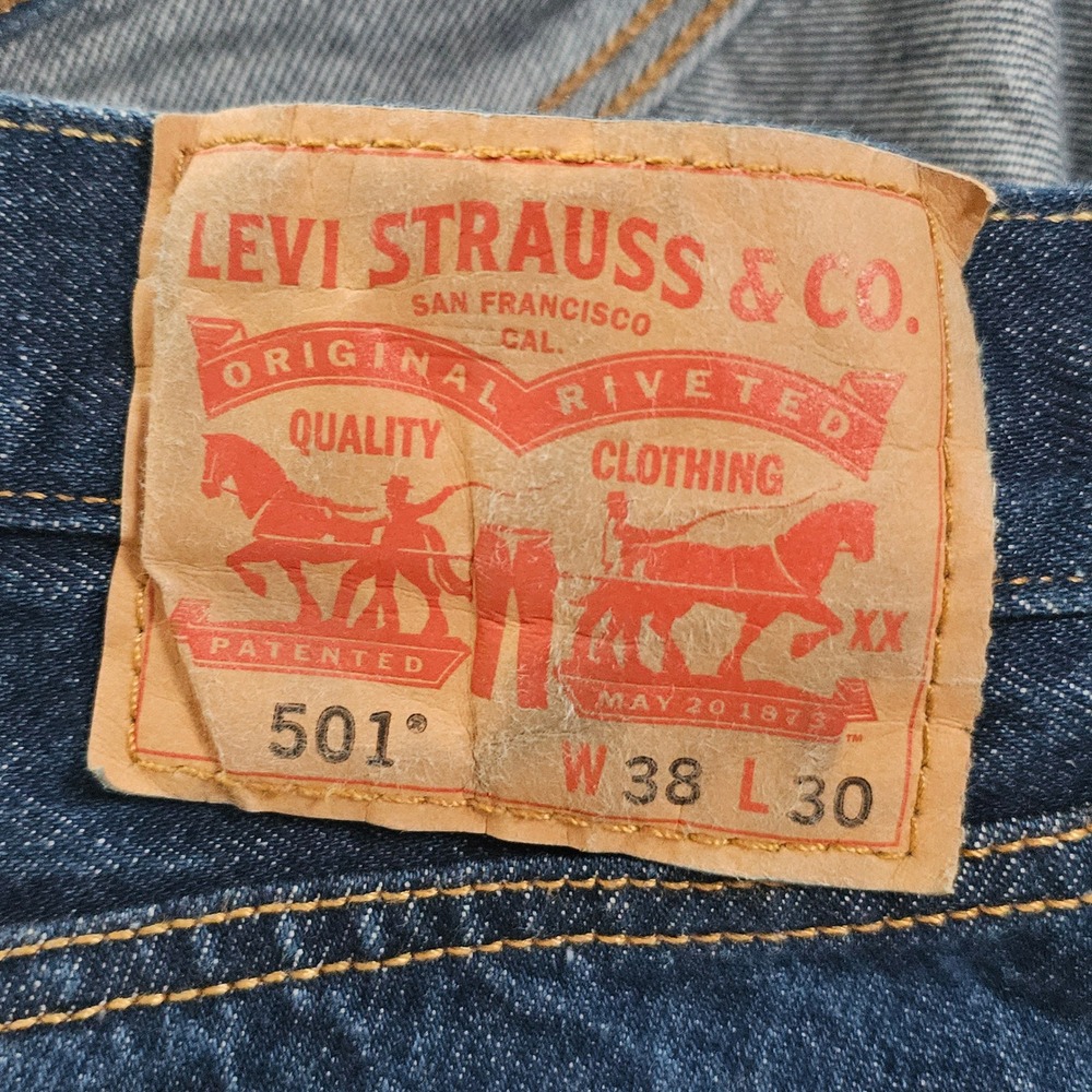 Levis 501 Original Fit Jeans Mens 38x30 Dk Wash Blue Denim Button Fly 005010000 - Picture 6 of 12